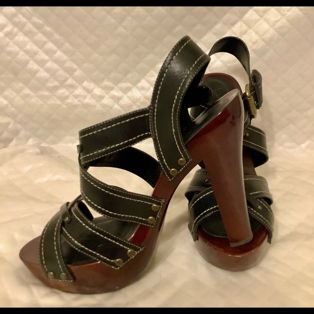 LUICHINY VINTAGE WOOD & LEATHER PLATFORM SANDAL